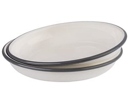 Set van 2 diepe borden - Ø 22 cm | Geëmailleerd plaatstaal | Crèmewit met grijze rand