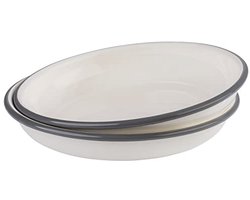 Set van 2 diepe borden - Ø 22 cm | Geëmailleerd plaatstaal | Crèmewit met grijze rand