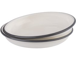 Set van 2 diepe borden - Ø 22 cm | Geëmailleerd plaatstaal | Crèmewit met grijze rand