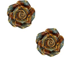 Set van 2 Dieren Ladesleutels met Ceramische Leopards en Rozenvorm, Vintage Meubelknoppen voor Keuken en Kasten - 40x36mm Blauw
