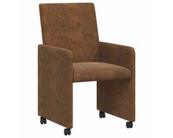 Set van 2 Dining Stoelen | Eetkamerstoel | Eettafelstoelen met Wielen Bruin 57 x 66 x 94 cm