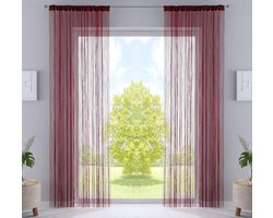 Set van 2 draadgordijnen, H x B 250 x 140 cm, bordeaux met trekkoord en ingenaaide plooiband, geschikt voor gordijnroedes en gordijnrails, draadgordijnen, ruimteverdeler, 20303CN2