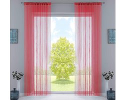 Set van 2 draadgordijnen, H x B 250 x 140 cm, rood met trekkoord en ingenaaide plooiband, geschikt voor gordijnroedes en gordijnrails, draadgordijnen, draadgordijnen, ruimteverdeler, 20303CN2