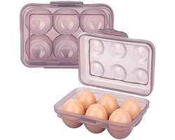Set van 2: Draagbare, stapelbare eierdozen — Elk voor 6 eieren — Met afsluitende deksels — PP-materiaal — Ideaal voor koelkastorganisatie & op reis (Paars)