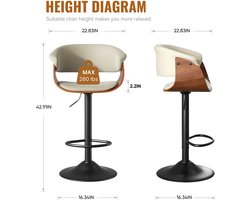 Set van 2 Draaibare Barkrukken – Verstelbaar met Kattenkrabbestendige Bekleding, Houten Rugleuning & Metalen Frame – Voor Keuken of Bar