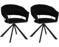 Set van 2 Draaibare Eetkamerstoelen - Moderne Fluwelen Gestoffeerde Stoelen met Armleuning, Gewatteerd Comfort - Stoelen voor Keuken, Woonkamer of Slaapkamer - Zwart