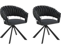 Set van 2 Draaibare Eetkamerstoelen - Moderne Fluwelen Gestoffeerde Stoelen met Armleuning, Gewatteerd Comfort - Stoelen voor Keuken, Woonkamer of Slaapkamer - Donkergrijs