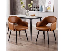 Set van 2 draaibare eetkamerstoelen van kunstleer - Comfortabele gestoffeerde stoelen met metalen poten voor woonkamer en restaurant