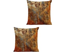 Set van 2 dubbelzijdige goudbruin roest metalen kussenslopen 45x45 cm moderne abstracte vierkante decoratieve kussenslopen voor slaapbank woonkamer woondecoratie rustieke sierkussenslopen