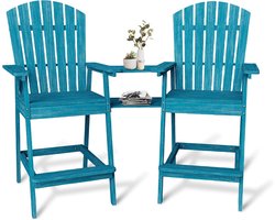 Set van 2 duurzame Adirondack-barkrukken van gerecycled polyethyleen met verbindingsblad – Barstoelen met hoge rugleuning voor buiten – Decoratieve zitmeubelen voor terras, veranda, balkon en achtertuin – Blauw