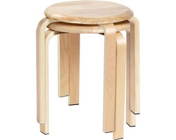 Set van 2 eetkamerkrukken, houten stapelstoelen met antislipmat, stapelkrukken voor klaslokaal, keuken, eetkamer of thuiscafé, naturel