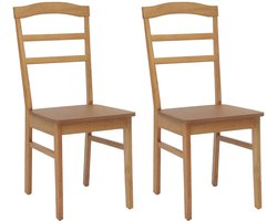 Set van 2 Eetkamerstoel | Eettafelstoelen | Dining Stoelen Naturel Massief Rubberhout