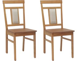 Set van 2 Eetkamerstoel | Eettafelstoelen | Dining Stoelen Naturel Massief Rubberhout