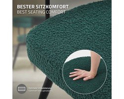 Set van 2 eetkamerstoelen 360° draaibaar in donkergroene teddy stof met armleuningen en rugleuning Keukenstoel ML design