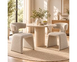 Set van 2 Eetkamerstoelen Bruin – Moderne Linnen Stoelen met Ademend Zitcomfort – Gestoffeerde Eetstoelen, Kaptafelstoelen & Bureaustoelen voor Woonkamer, Slaapkamer en Keuken – Japandi Stijl