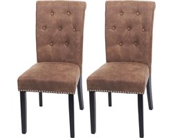 Set van 2 eetkamerstoelen Chesterfield II, stoel keukenstoel, klinknagels ~ stof/textiel bruin, donkere poten