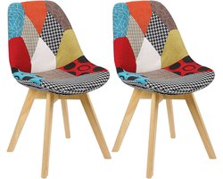 Set van 2 Eetkamerstoelen – Design Stoel – Linnen Bekleding – Houten Poten – Multicolor