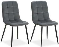 Set van 2 eetkamerstoelen - Fluweelbekleding in grijs-antraciet - Voor eetkamer, keuken en woonkamer