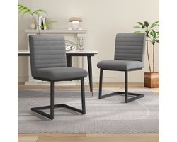 Set van 2 eetkamerstoelen, gestoffeerde stoel met zigzag metalen poten, moderne loungestoel, stoel voor slaapkamer, studeerkamer en bureau, kunstleer, grijs