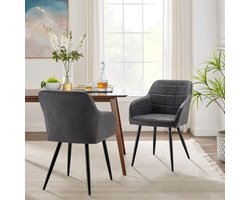 Set van 2 Eetkamerstoelen in Donkergrijs - Comfortabele Kunstlederen Keukenstoelen