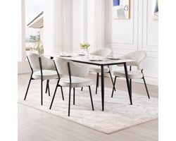 Set van 2 eetkamerstoelen, keukenstoel, gestoffeerde stoel, loungestoel, woonkamerstoel, designstoel, met rugleuning, armleuningen, metalen poten, gevoerd, fluweel, crème