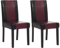 Set van 2 eetkamerstoelen Keukenstoel Littau ~ kunstleer, zwart-rood, donkere poten