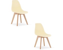 Set van 2 Eetkamerstoelen KITO – Crème – Beuken Poten – Kuipstoel met Kunststof Zitting – Tijdloos Design, Functioneel en Duurzaam, Geschikt voor Woonkamer, Eetkamer en Kantoor
