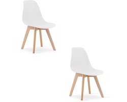 Set van 2 Eetkamerstoelen KITO – Wit – Beuken Poten – Kuipstoel met Kunststof Zitting – Tijdloos Design, Functioneel en Duurzaam, Geschikt voor Woonkamer, Eetkamer en Kantoor