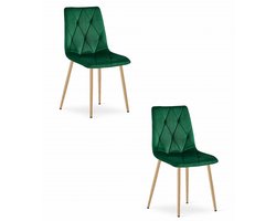 Set van 2 Eetkamerstoelen LIBRA Groen – Houtlook Metalen Poten, Modern Velvet Bekleding, Ergonomisch Design, Max. 120 kg