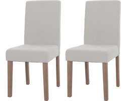 Set van 2 eetkamerstoelen Littau, keukenstoel met hoge rugleuning, stof/textiel bouclé hout ~ crème, naturelkleurige poten