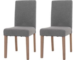 Set van 2 eetkamerstoelen Littau, keukenstoel met hoge rugleuning, stof/textiel bouclé hout ~ grijs, naturelkleurige poten