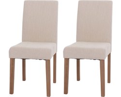 Set van 2 eetkamerstoelen Littau, keukenstoel met hoge rugleuning, stof/textiel chenille hout ~ crème, naturelkleurige poten