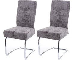 Set van 2 eetkamerstoelen MCW-G56, keukenstoel sledestoel fauteuil, metaal stof/textiel chenille ~ donkergrijs