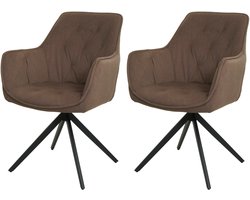 Set van 2 eetkamerstoelen MCW-L80, keukenstoel Gestoffeerde stoel Stoel met armleuningen, draaibaar, metaal Stof/textiel ~ bruin