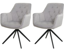 Set van 2 eetkamerstoelen MCW-L80, keukenstoel Gestoffeerde stoel Stoel met armleuningen, draaibaar, metaal Stof/textiel ~ lichtgrijs