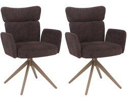 Set van 2 eetkamerstoelen MCW-N11, stoel, draaibaar, auto-return, bouclé stof 350 g/m², Oeko-Tex ~ donkerbruin, poten met houtlook