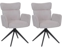 Set van 2 eetkamerstoelen MCW-N11, stoel, draaibaar, auto-return, bouclé stof 350 g/m², Öko-Tex ~ lichtgrijs, poten donkergrijs