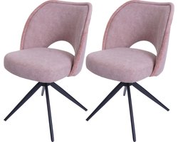 Set van 2 eetkamerstoelen MCW-N72, gestoffeerde keukenstoel, draaibaar met automatische terugvering, stof/textiel (420g/m²) Oeko-Tex ~ roze