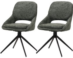 Set van 2 eetkamerstoelen MCW-N73, keukenstoel, draaibaar met automatische terugvering, stof/textiel chenille (490g/m²) Oeko-Tex ~ groen