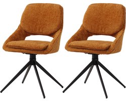 Set van 2 eetkamerstoelen MCW-N73, keukenstoel, draaibaar met terugloop, stof/textiel chenille (490g/m²) Oeko-Tex ~ okergeel