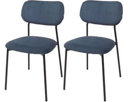 Set van 2 eetkamerstoelen MCW-O26, keukenstoel gestoffeerde stoel, koord (330g/m²) stof/textiel metaal ~ blauw