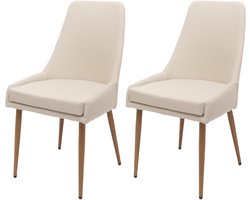 Set van 2 eetkamerstoelen MCW-O27, keukenstoel gestoffeerde stoel, stof/textiel (280g/m²) metaal ~ beige