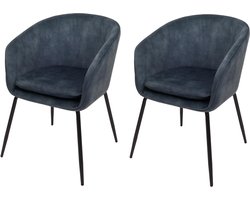 Set van 2 eetkamerstoelen MCW-O28, keukenstoel gestoffeerde stoel, stof/textiel (340g/m²) metaal ~ blauw