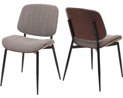 Set van 2 eetkamerstoelen MCW-O44, keukenstoel Stoel, gebogen hout stof (370g/m²) Oeko-Tex MVG ~ walnoot look, lichtgrijs