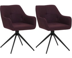 Set van 2 eetkamerstoelen MCW-O47, keukenstoel armleuning, draaibaar met automatische terugvering, stof/textiel (270g/m²) ~ bordeaux
