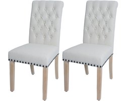 Set van 2 eetkamerstoelen MCW-O66, keukenstoel met bekleding, Chesterfield-rieten stof/textiel ~ wit