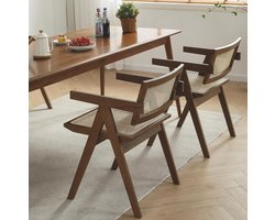 Set van 2 Eetkamerstoelen met Eikenhouten Frame en Zitting van Papier Gevlochten