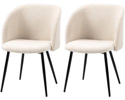 Set van 2 eetkamerstoelen met rugleuningen van lusvormige stof met wollen look en stalen poten- 55 x 62 x 80 cm- beige en zwart