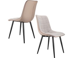Set van 2 Eetkamerstoelen， Metalen Frame met Linnen en Kunstleer - Moderne Design， 120kg Draagvermogen， 89cm Hoog