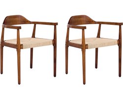 Set van 2 eetkamerstoelen OAKDALE Hout Donkerbruin/beige